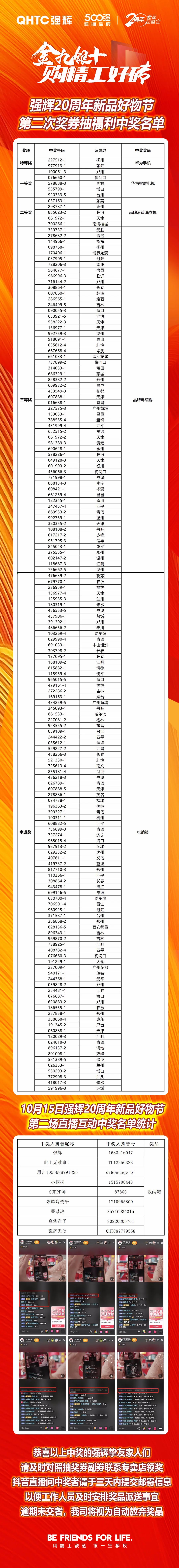 強輝20周年新品好物節(jié)第二場直播獲獎名單公布！(圖1)